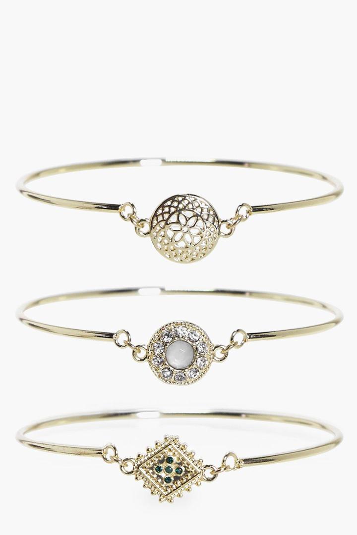 Boohoo Ava Stone Detail Skinny Cuff Set Gold