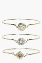Boohoo Ava Stone Detail Skinny Cuff Set Gold
