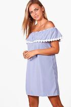 Boohoo Arisha Woven Stripe Off The Shoulder Dress