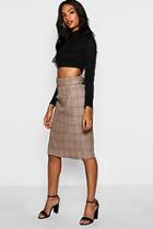 Boohoo Tall Check Belted Midi Skirt