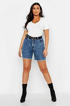 Boohoo Plus Acid Wash Denim Short