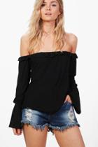 Boohoo Petite Ivy Ruffle Off The Shoulder Top Black