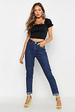 Boohoo High Waist Turn Up Mom Jean
