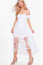 Boohoo Boutique Eve Embroidered Midi Skater Dress Ivory