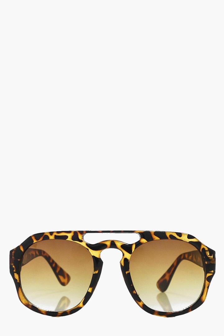 Boohoo Orla Retro Brow Bar Tortoise Sunglasses Brown