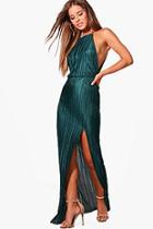 Boohoo Petite Gigi Pleated Thigh Split Maxi Dress