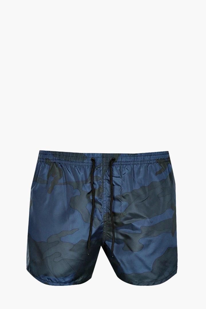 Boohoo Navy Camo Print Swim Shorts Navy