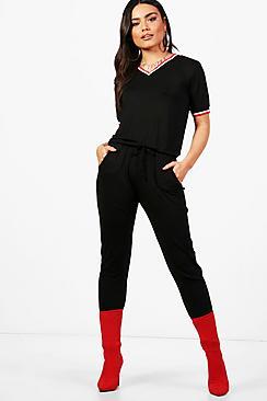 Boohoo Mona Sports Trim Jumpsuit