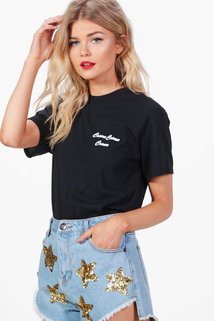 Boohoo Petite Lucy Cosmo Slogan Oversized Tee Black