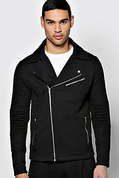 Boohoo Jersey Ribbed Biker Jacket