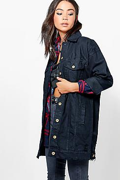 Boohoo Liz Oversized Distressed Denim Jacket