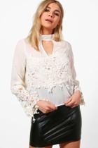 Boohoo Elle Premium Lace Trim Woven Choker Top Ivory