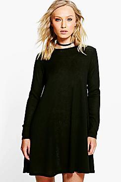 Boohoo Caroline Rib Knit Swing Dress