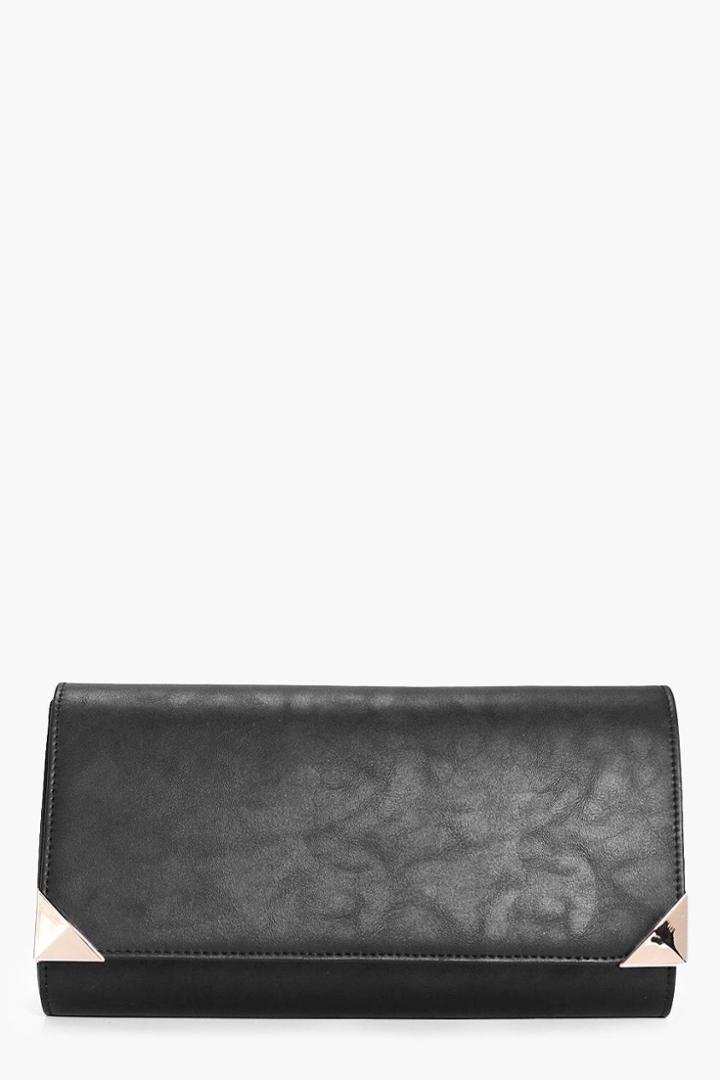 Boohoo Maya Metal Corner Detail Clutch Bag Black
