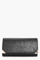 Boohoo Maya Metal Corner Detail Clutch Bag Black