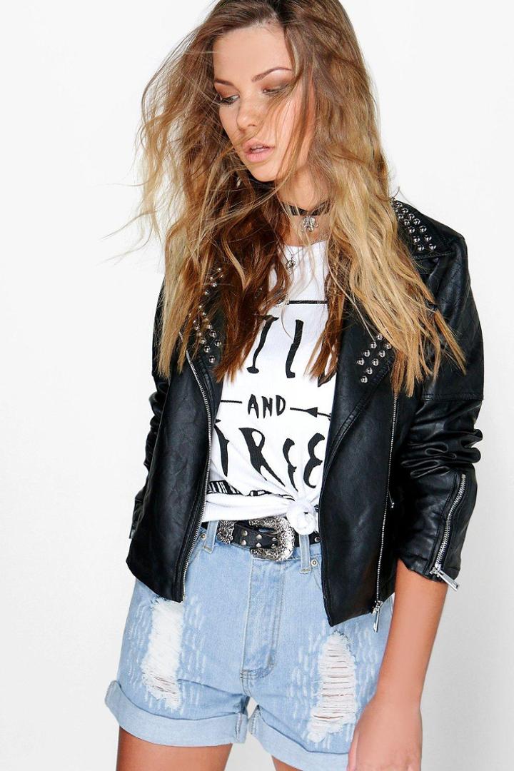 Boohoo Saleena Ripped High Waisted Denim Mom Shorts Blue