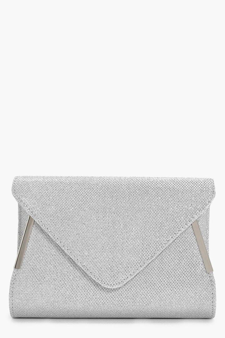 Boohoo Nancy Glitter Fold Over Clutch Silver