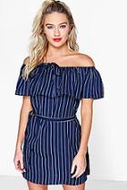 Boohoo Daria Pinstripe Off The Shoulder Dress