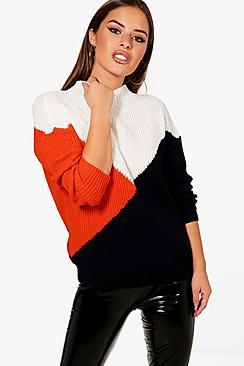 Boohoo Petite Matilda Colour Block Oversized Jumper