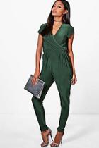 Boohoo Jen Slinky Cross Over Jumpsuit