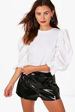 Boohoo Petite Sarah Puff Woven Sleeve Top