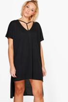 Boohoo Plus Sara Strap Detail Dip Hem Tunic Dress Black