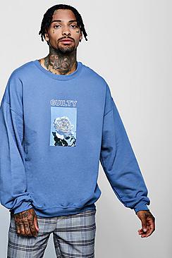 Boohoo Guilty Pleasures Chest Print Oversized Sweater
