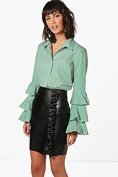 Boohoo Alicia Stripe Ruffle Sleeve Shirt
