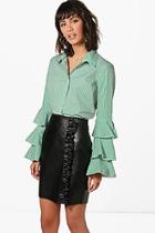 Boohoo Alicia Stripe Ruffle Sleeve Shirt