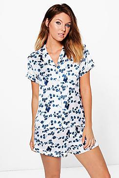 Boohoo Zoe Satin China Floral Shirt And Short Night Set