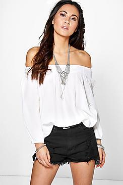 Boohoo Liza Woven Crinkle Off The Shoulder Top