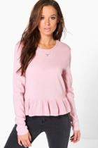 Boohoo Anna Ruffle Hem Jumper Rose