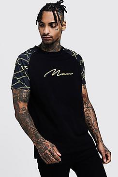 Boohoo Man Signature Raglan Chain Print T-shirt