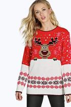Boohoo Hollie Reindeer Fairisle Christmas Jumper