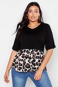 Boohoo Plus Contrast Leopard Smock Top