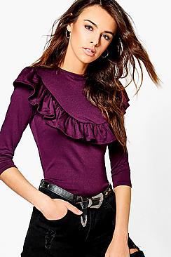 Boohoo Maya Ruffle Detail 3/4 Sleeve Top