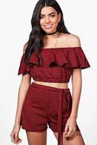 Boohoo Skye Gingham Off Shoulder Crop & Shorts Co-ord