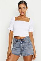 Boohoo Shirred Peasant Puff Sleeve Crop Top