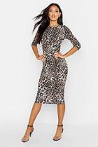 Boohoo Rib Leopard Tie Side Midi Dress