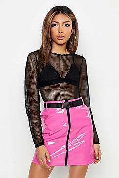 Boohoo Crew Neck Long Sleeve Fishnet Crop