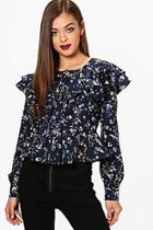 Boohoo Kirsty Ruffle Button Up Floral Blouse