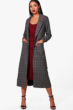 Boohoo Sophie Maxi Check Wool Coat