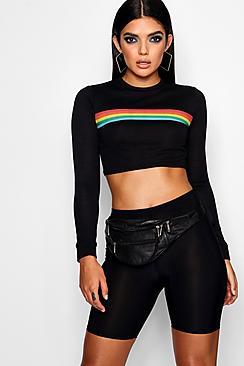 Boohoo Ruby Rainbow Stripe Knitted Crop