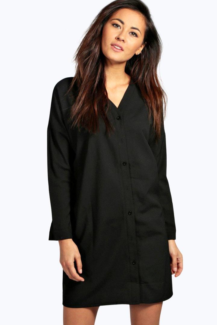 Boohoo Natalia Lace Up Shirt Dress Black