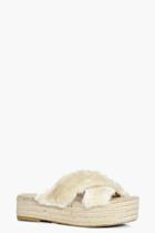 Boohoo Amy Flatform Espadrille Cross Faux Fur Slider Cream