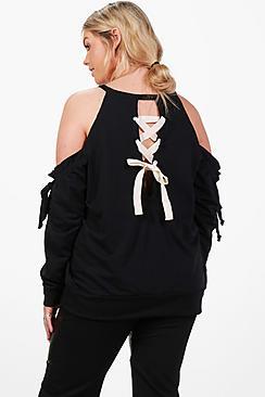 Boohoo Plus Katrina Ruffle Sleeve Tie Back Sweat Top