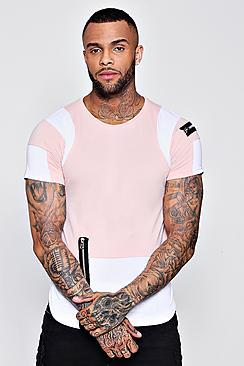 Boohoo Colour Block Zip T-shirt With Curve Hem