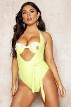 Boohoo 3d Floral Tie Front Underwired Swimsuit
