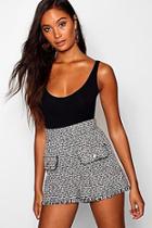 Boohoo Tweed High Waisted Shorts With Chain Trim