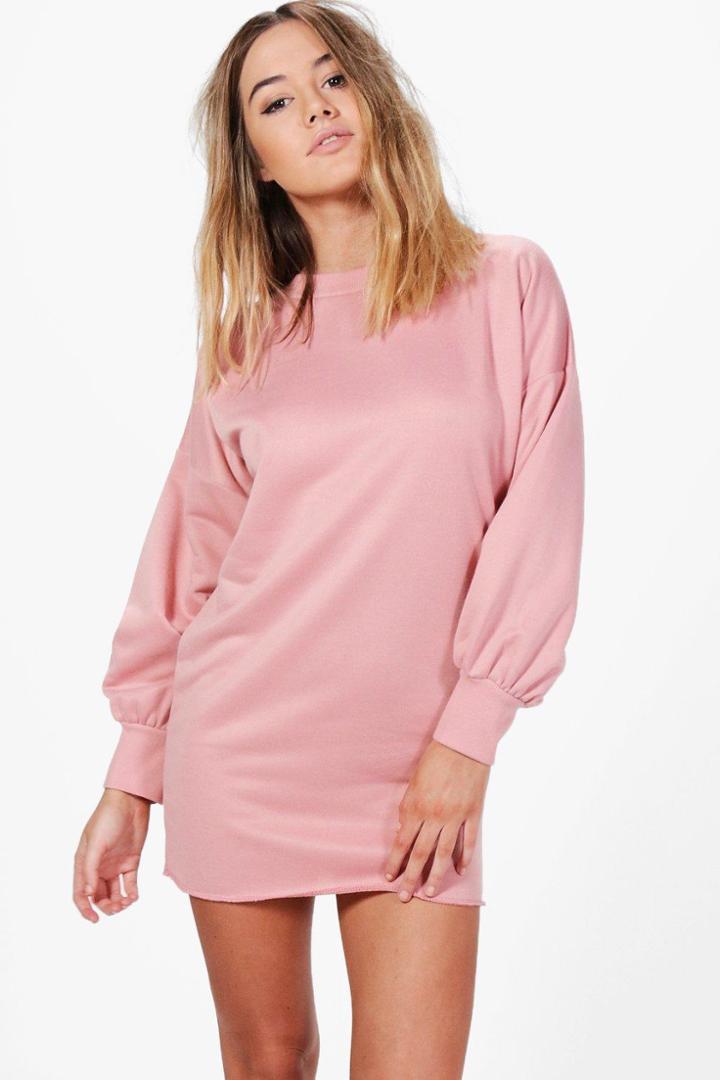 Boohoo Petite Lily Blouson Sleeve Oversized Sweat Dress Rose